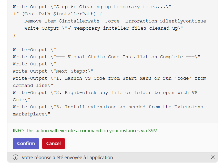 Full PowerShell script in Ohlala SmartOps approval card