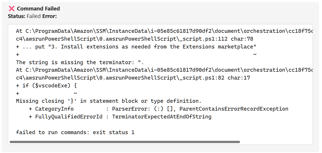 Command failed - error detected by Ohlala SmartOps